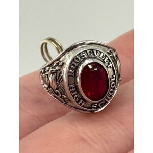 Vintage Roosevelt High School Sterling Silver Wells Mini Ring Shaped Charm
